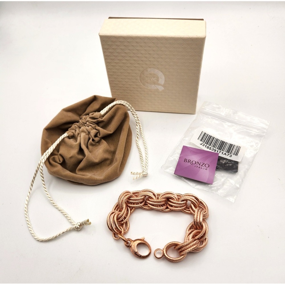 Milor Italy Bronze Rose Gold Luxury Triple Link Textured Chain Bracelet NEW - Picture 2 of 2